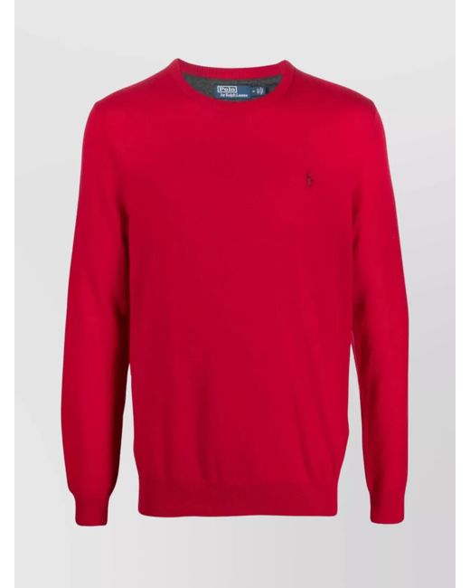 Polo Ralph Lauren Men's Red Crew Neck Long Sleeve Ribbed Pullover