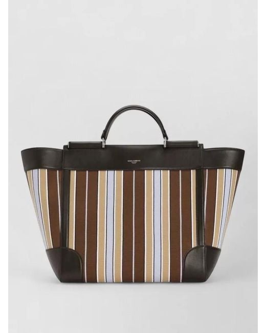 Dolce & Gabbana Multicolor Sicily Jacquard Tote Bag Striped Leather Handle for men
