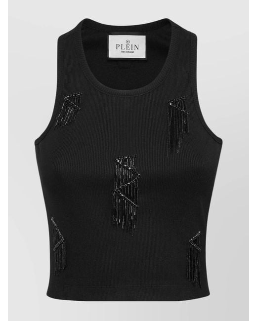 Philipp Plein Black Fringed Tank Top