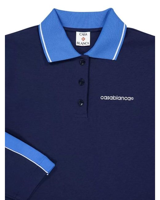 Casablanca Blue Polo Collar Sweatshirt Long Sleeve Stripes
