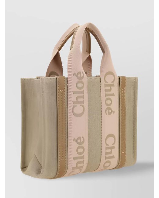 Chloé Natural Woody Small Linen Tote Bag