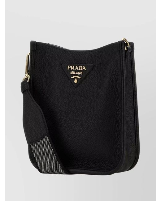Prada Black Textured Leather Crossbody Bag With-Tone Hardware