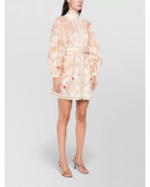 Zimmermann Natural Daylight Stand Collar Mini Dress Belt