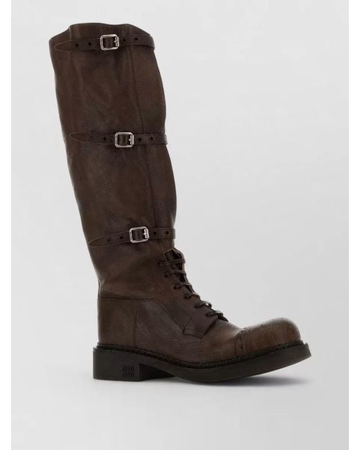 Miu Miu Brown Leather Lace Up Boots High Shaft