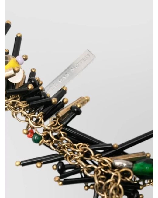 Dries Van Noten White Beaded Embroidery Scarf Necklace Glass Beads
