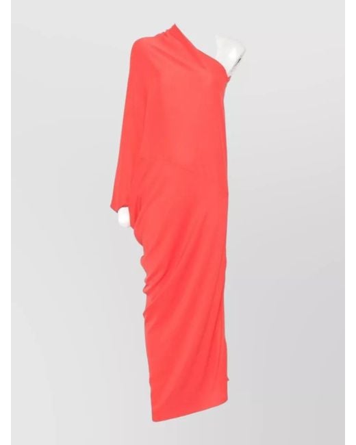 Cortana Red Silk One Shoulder Floor Length Dress