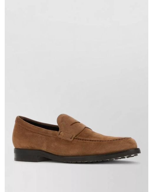 Tod's Brown Suede Loafers Round Toe Rubber Sole for men