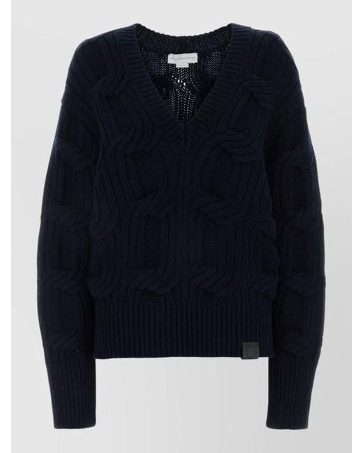 Stella McCartney Blue Wool Sweater Cable Knit V Neck