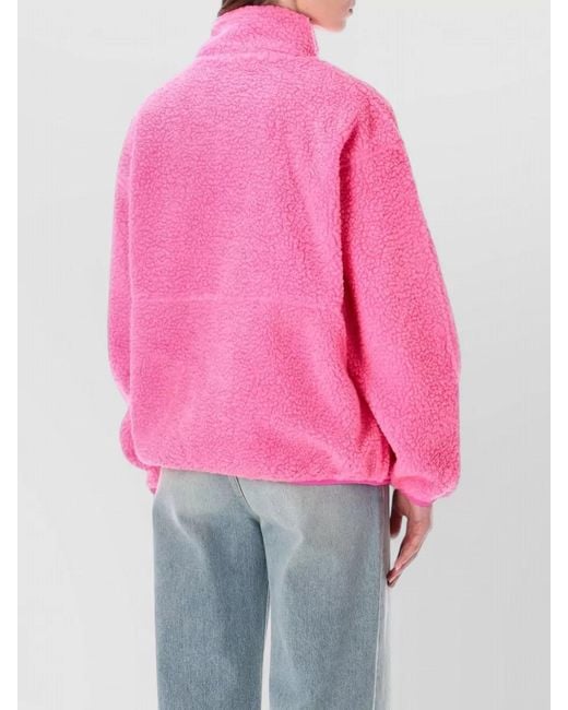 American Vintage Blue Fleece Bomber Jacket Zip High Collar