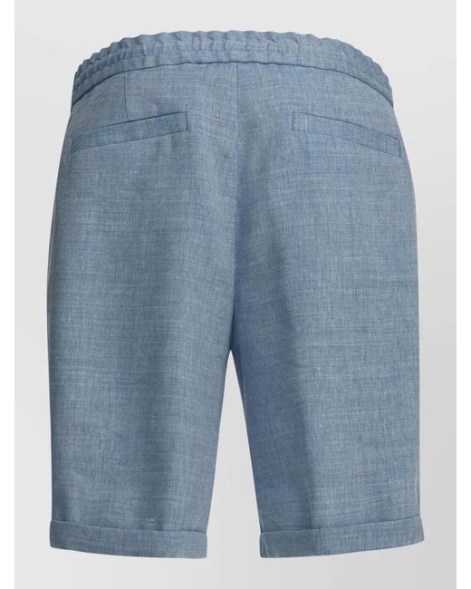 Brunello Cucinelli Blue Linen Blend Pleated Bermuda Shorts for men