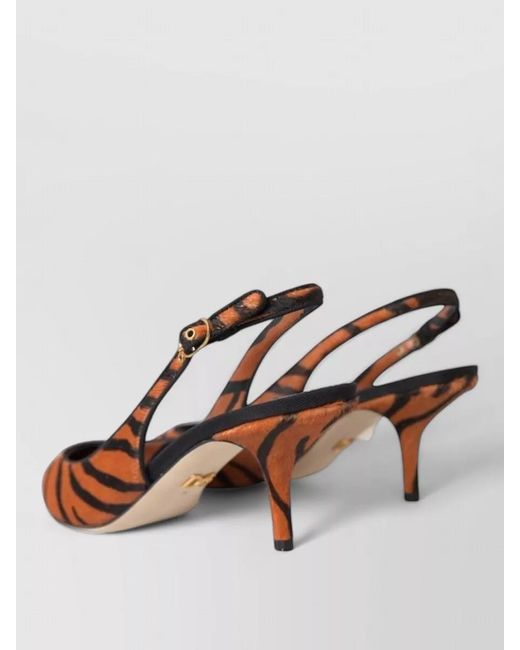 Dolce & Gabbana Orange Calf Hair Leather Zebra-Print Slingback Sandals