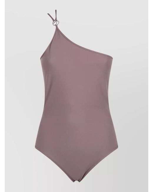 Coperni Purple One Shoulder Swimsuit Asymmetric Neckline Ring Detail