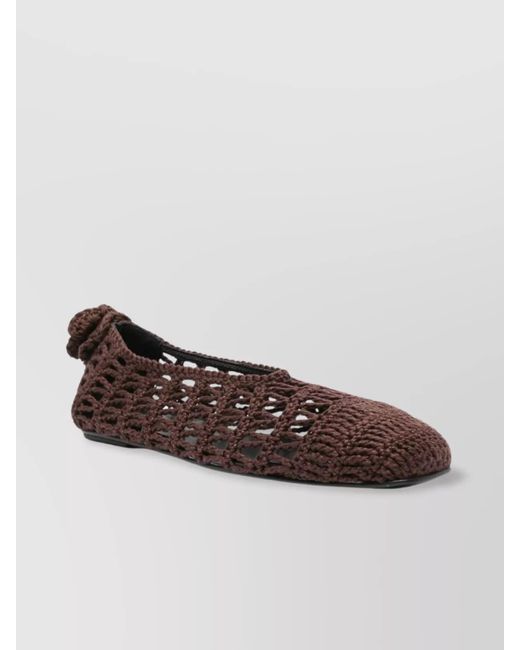 Magda Butrym Brown Square Toe Crochet Ballet Flats With Leather Sole