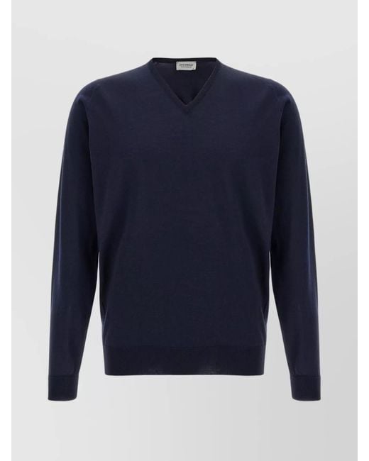 John Smedley Blue Merino Wool Sweater for men