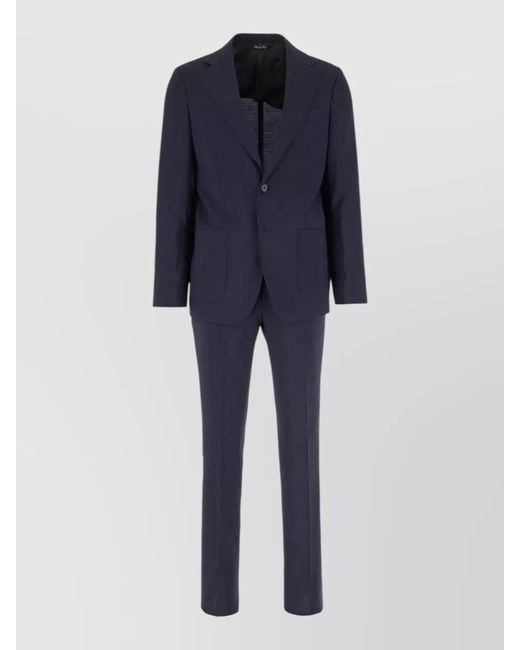 Colamarino Blue Wool Suit Flap Pockets Notch Lapel for men