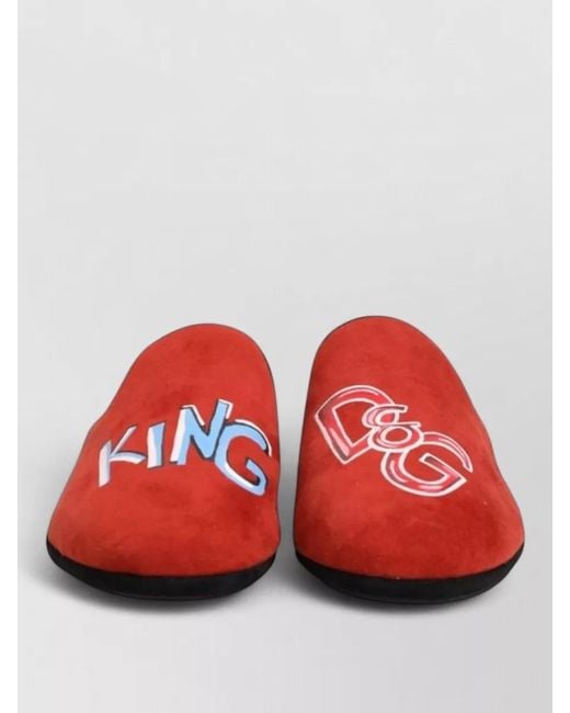 Dolce & Gabbana Red Suede Dg King House Slippers for men