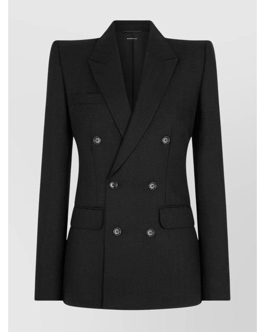 Tom Ford Black Virgin Wool Herringbone Double-Breasted Blazer