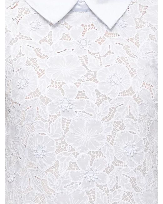 Self-Portrait White Lace Dress Sheer Overlay Scalloped Hem