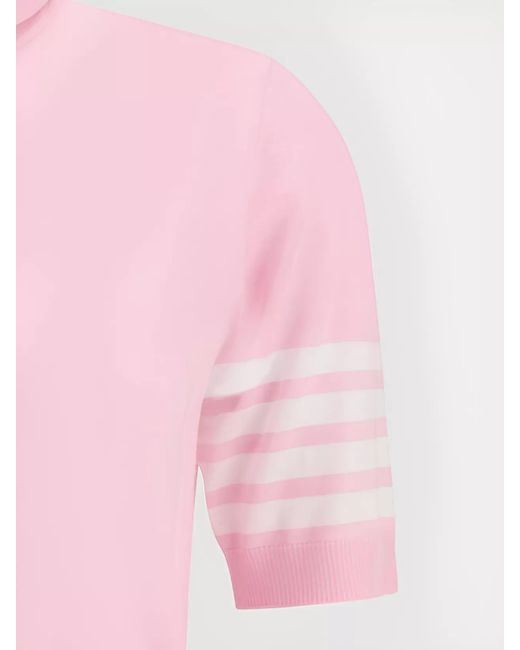Thom Browne Pink Wool Ribbed Turtleneck Short-Sleeve Knitted Top