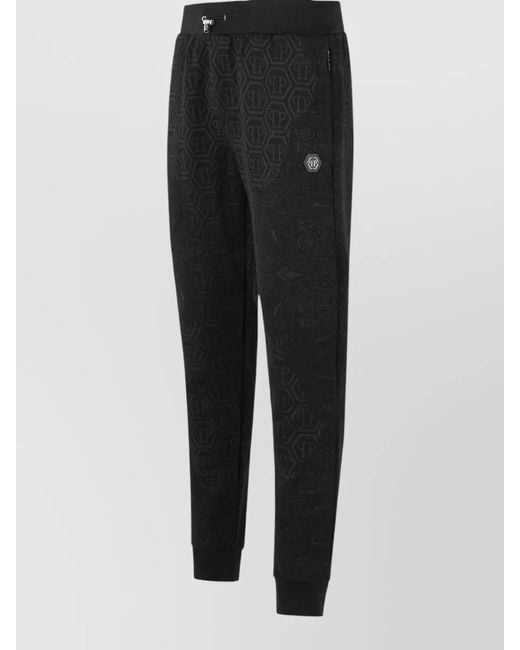 Philipp Plein Black Paisley Track Pants for men