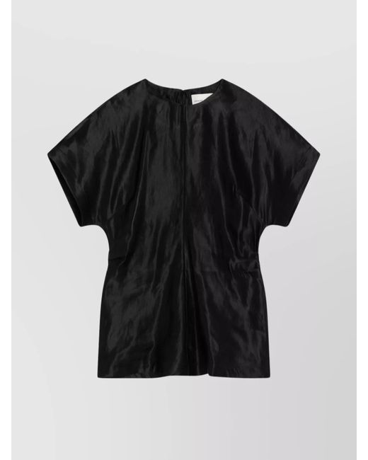Loulou de Saison Black Linen And Silk T-Shirt With Short Sleeves