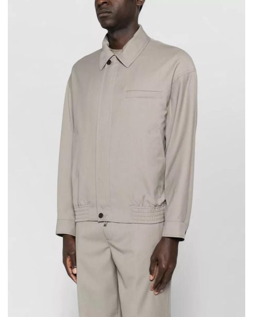 Emporio Armani White Virgin Wool Ribbed Hem Single Breasted Coat for men