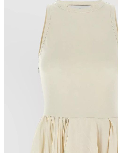 McQueen White Asymmetric Hem Dress Pleated Skirt Sleeveless