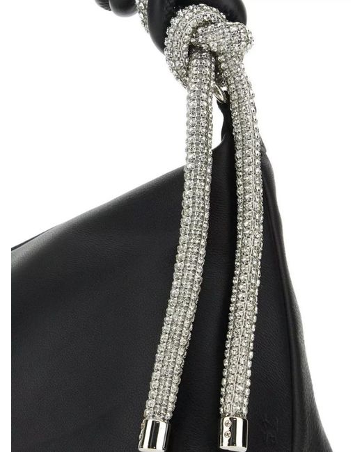 Kara Black Embellished Handle Structured Leather Clutch