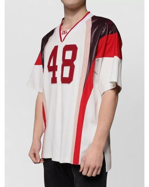 Dolce & Gabbana Red Logo-Print V-Neck T-Shirt for men
