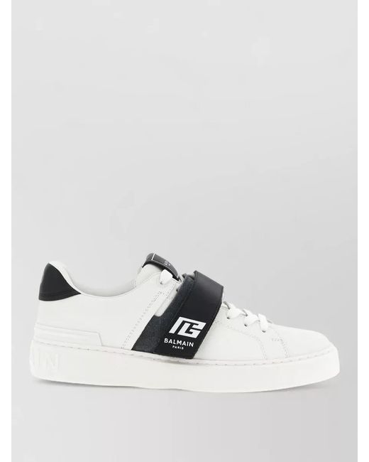 Balmain White Leather Low-Top Sneakers for men