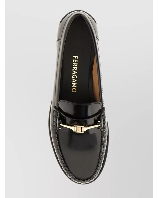 Ferragamo Black Leather Tapered-Toe Loafers