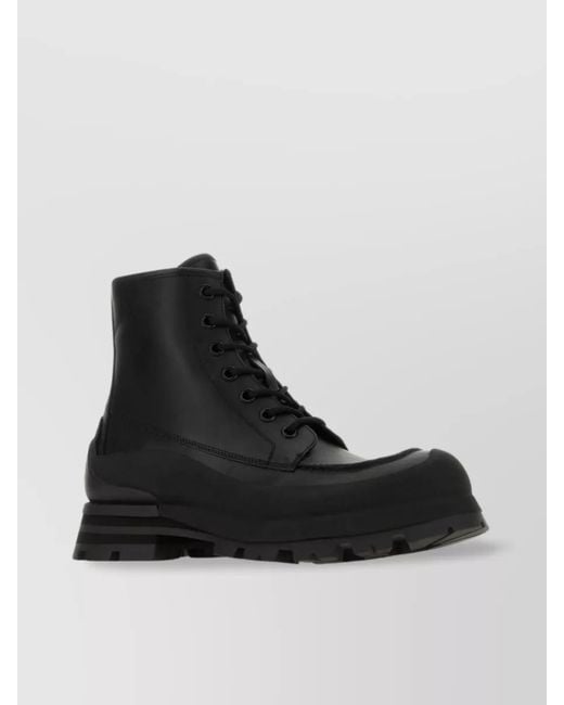 McQueen Black Leather Lace-Up Ankle Boots for men