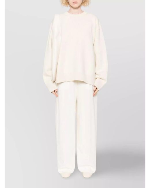 Totême White Pleated Wide-Leg Trousers