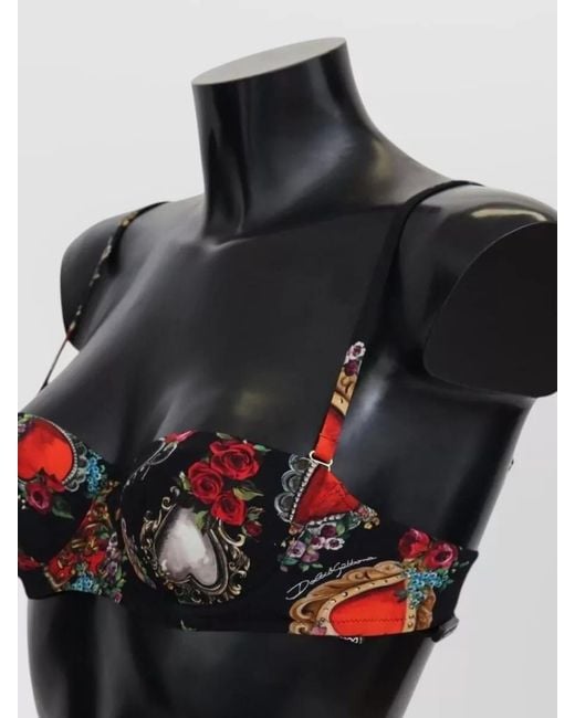 Dolce & Gabbana Black Hydrangea Print Bikini Top Supportive Halter