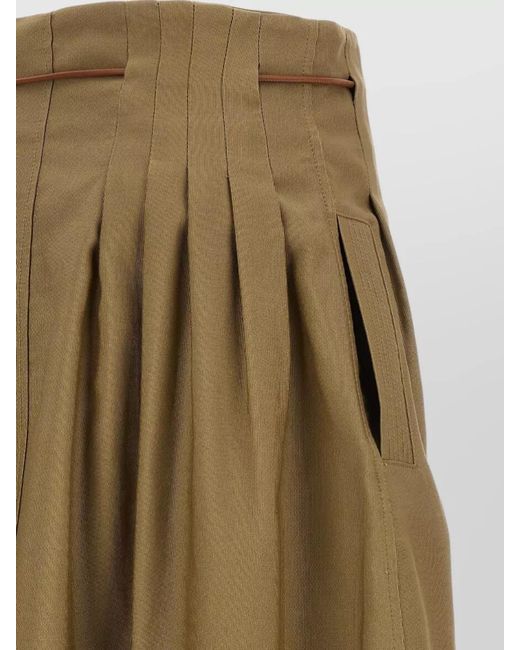 Max Mara Green Mxmtempio Skirt High Waist Drawstring Pleats Pocket