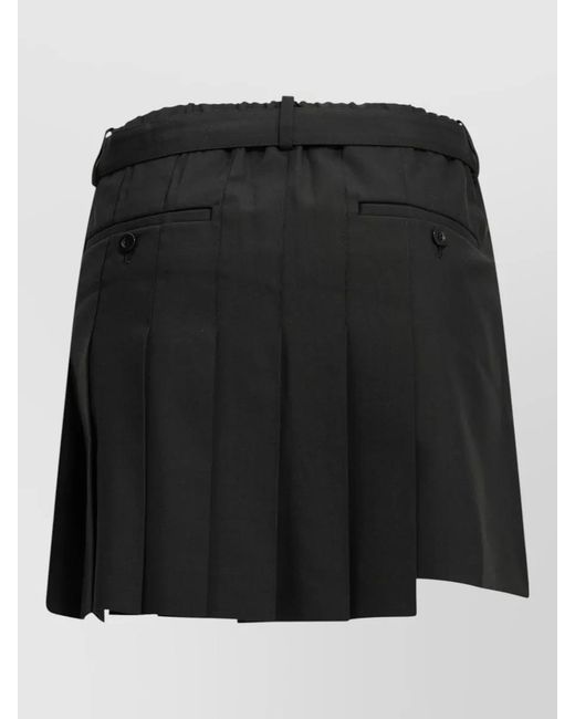 Sacai Black Wool Blend Pleated Shorts Belted Waist Pockets