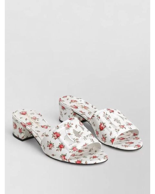 Dolce & Gabbana White Leather Floral Print Mules