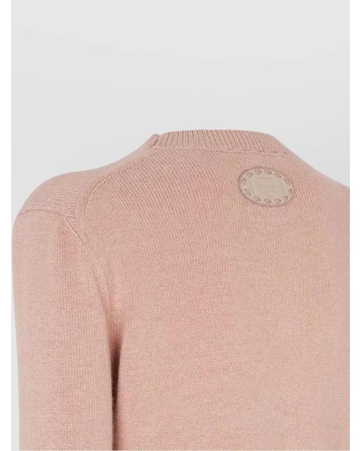 Fendi Pink Crew Neck Wool Sweater Logo Back