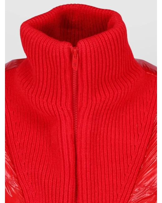 DIESEL Red Cropped Padded Coat High Collar Ribbed Hem