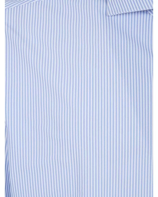Barba Napoli Blue Long Sleeve Striped Neck Detail Shirt for men