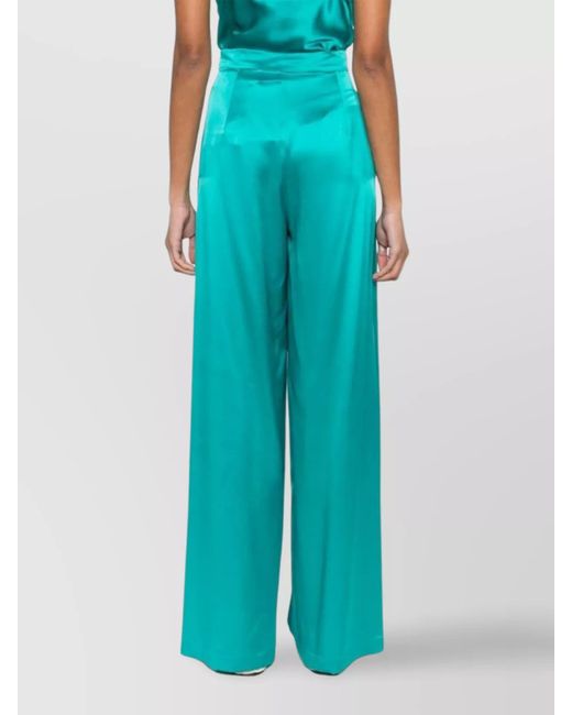 Max Mara Blue Silk High-Rise Wide-Leg Trousers