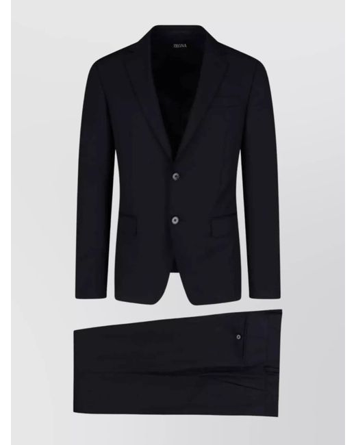 Zegna Blue Tailored Suit With Flap Pockets And Notched Lapel for men