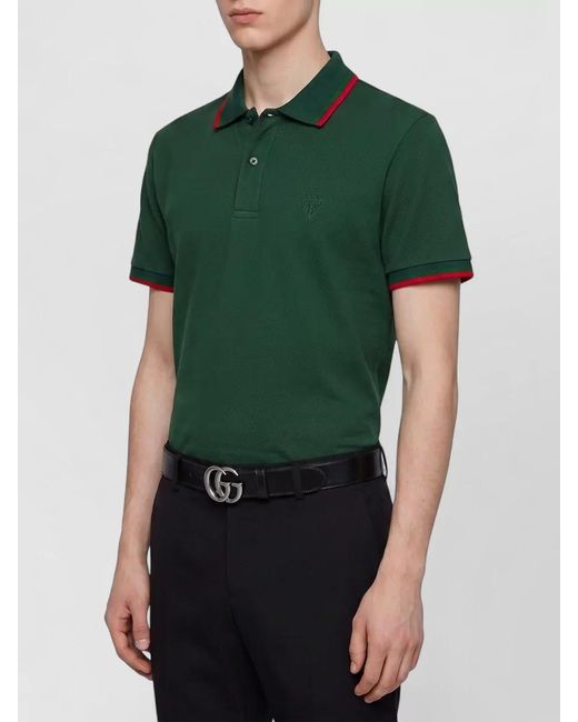Gucci Green Cotton Piqué Embroidered Short-Sleeve Polo Shirt for men