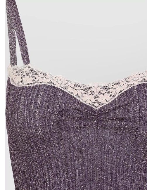 Valentino Purple Ribbed Lace Top Adjustable Straps Bow