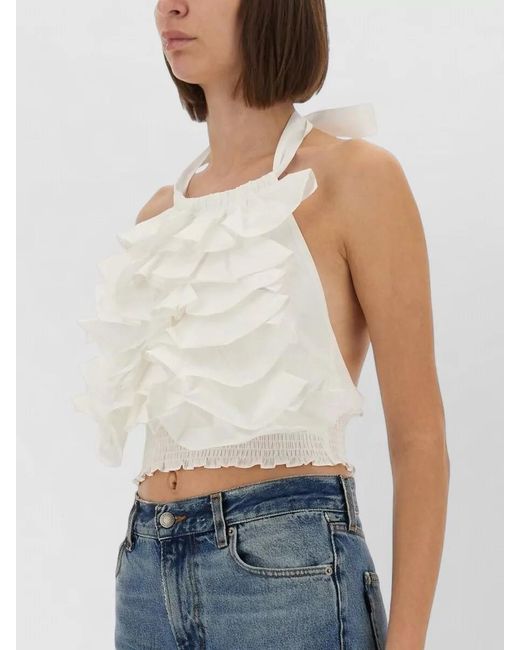 THE GARMENT Blue Cyprus Layer Cropped Halter Ruffle Top