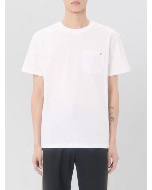 Valentino White Jersey T Shirt Crew Neck Chest Pocket for men