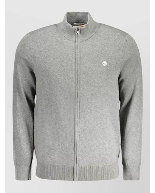 Timberland Gray Cotton Ribbed Full-Zip Cardigan for men
