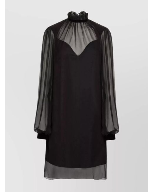 Nina Ricci Black Silk High-Neck Long-Sleeve Knee-Length Dress