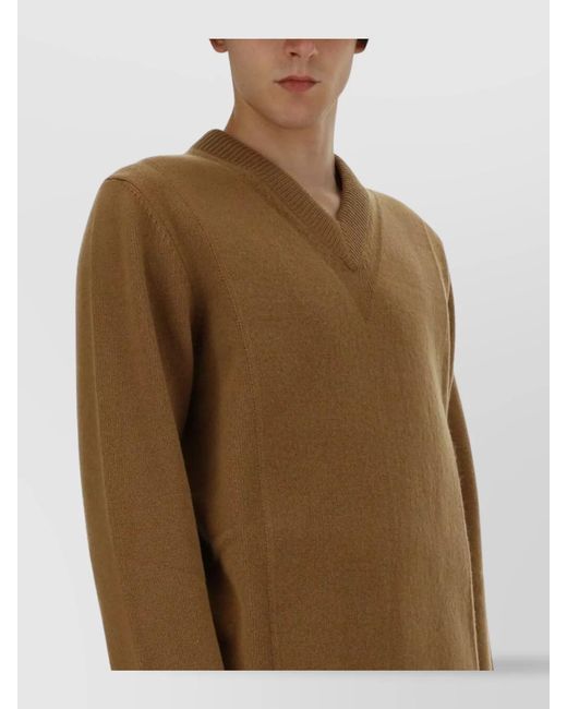 Jil Sander Brown V-Neck Sweater for men