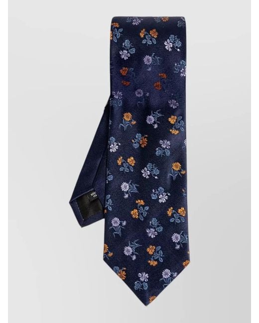 Dries Van Noten Blue Slim Tie Floral Embroidery Design for men